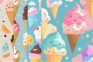 8 Cute Ice-Cream Digital Paper Set Graphic Print Templates By MariaWhiteGFX 2