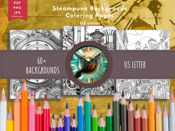 Steampunk Coloring Page Background Image Grafik Druck-Vorlagen Von Jackie Schwabe