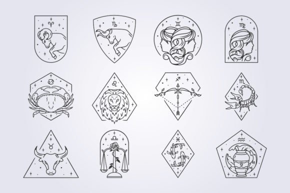 Zodiac Astrology Horoscope Signs Line Ar Gráfico Ilustraciones Imprimibles Por Lodzrov