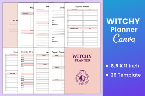 Editable Witchy Planner Canva Interior Graphic KDP Interiors By munjixpro