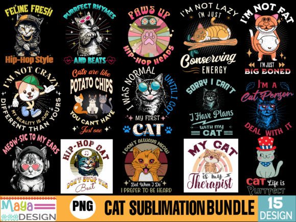 Funny Cat Quotes Sublimation Bundle Gráfico Manualidades Por Maya Design