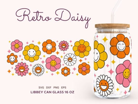 Retro Daisy Libbey Can Glass 16oz SVG Graphic Crafts By Lemon Chili