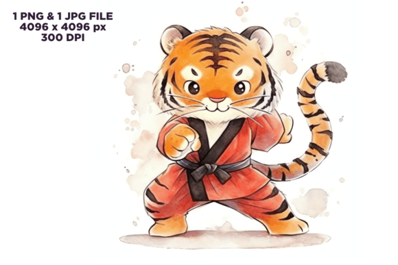 Watercolor Martial Arts Tiger Clipart Gráfico Ilustraciones Imprimibles Por Dukono