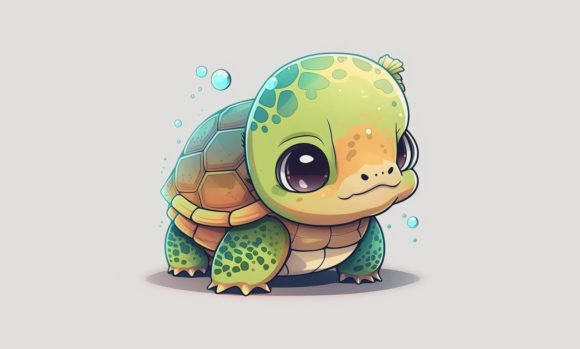 Cute Turtle Kawaii Clipart Graphic AI Generated By Poster Boutique