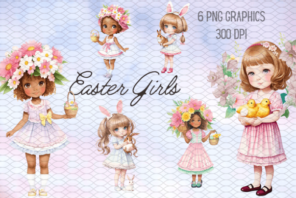 Easter Girls Watercolor Collection Graphic AI Illustrations By SBFdesigns