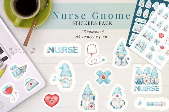 Nurse Gnome Medical Gnome Sticker Pack Graphic Illustrations By Wannafang