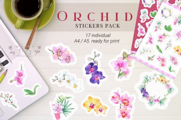 Orchid Flower Sticker Pack Watercolor Graphic Illustrations By Wannafang Botanical