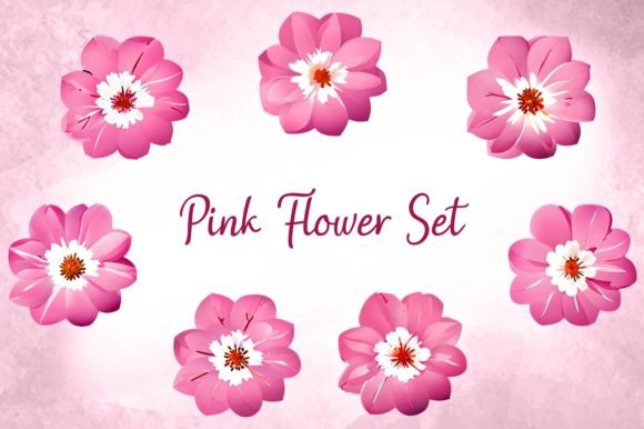 Pink Flower Set Graphic Illustrations By Digitally Inspired