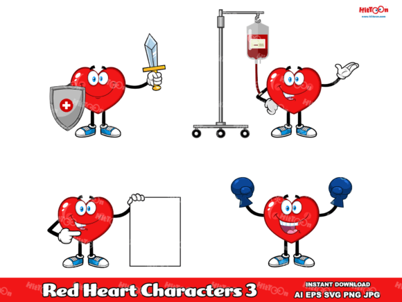 Red Heart Cartoon Mascot Characters 3 Illustration Illustrations Imprimables Par HitToon
