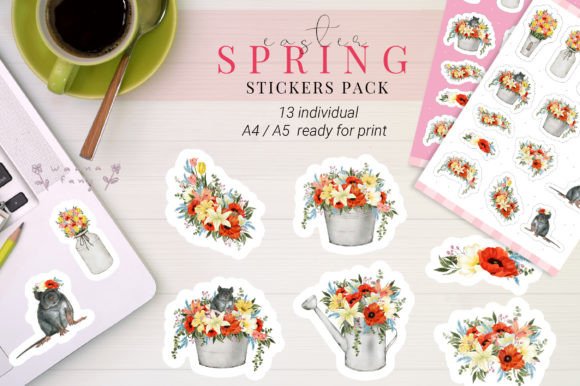 Spring Flower Pot Sticker Pack Printable Graphic Illustrations By Wannafang
