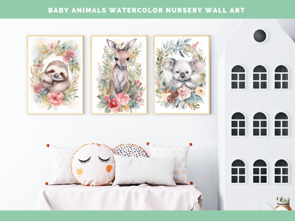 Baby Animal Nursery Set of 3 Wall Art 04 Graphic Print Templates By Jackie Schwabe
