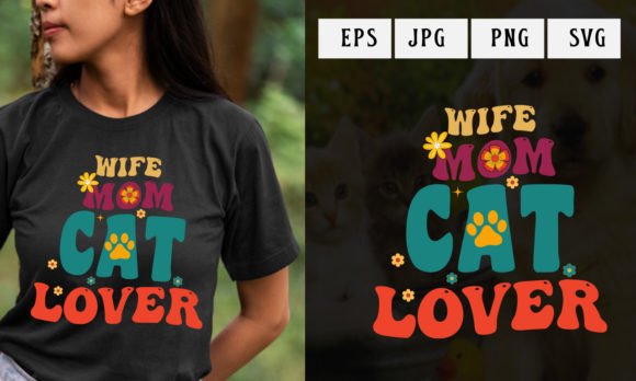 Cat Mama, Retro T-shirt Design. Gráfico Modelos de Impressão Por Unique T-Shirt Design