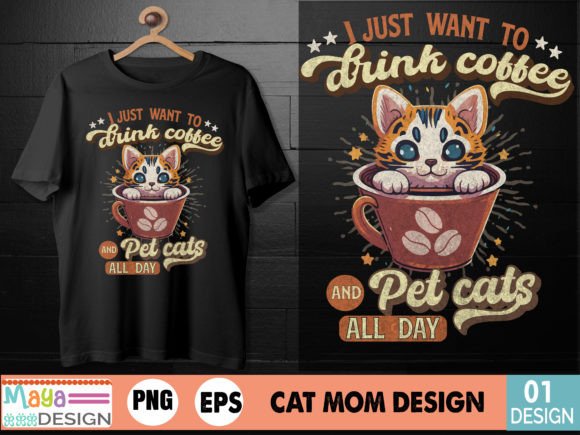 Coffee Cat Mom Sublimation Design Illustration Artisanat Par Maya Design