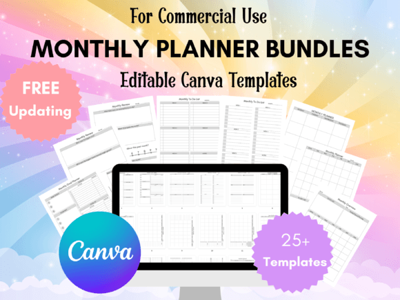Editable Monthly Planner Canva Templates Graphic Print Templates By Laxuri Art