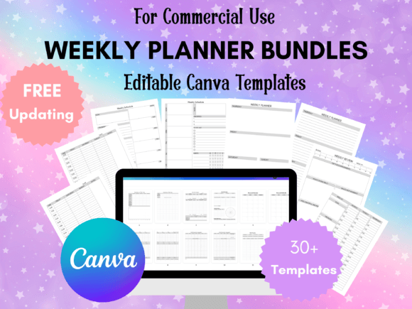 Editable Weekly Planner,Weekly Schedule Graphic Print Templates By Laxuri Art