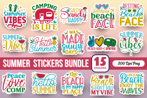 Beach & Summer Stickers Bundle Graphic Crafts By Regulrcrative