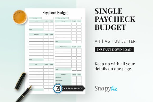 Budget by Paycheck, Biweekly Budget Graphic Print Templates By SnapyBiz