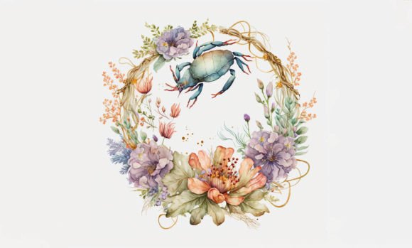 Crab Floral Watercolor Gráfico Gerado por IA Por Poster Boutique