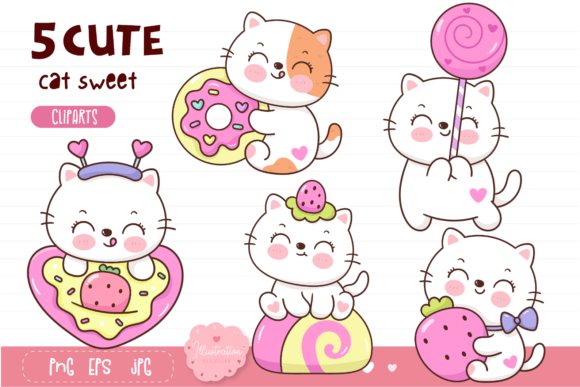 Cute Cat Birthday. Cat Sweet Kitten Baby Grafik Druckbare Illustrationen Von vividdiy8