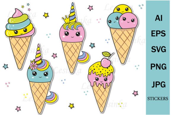 Dessert Ice Cream Kawaii Stickers Gráfico Manualidades Por lesinka