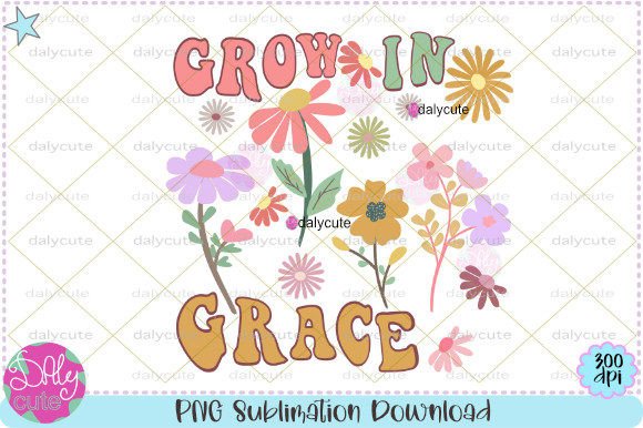 Grow in Grace Retro Flowers Boho PNG Gráfico Ilustrações para Impressão Por WinnieArtDesign