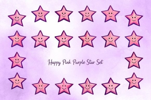 Happy Pink Purple Star Set Graphic Illustrations By Digitally Inspired