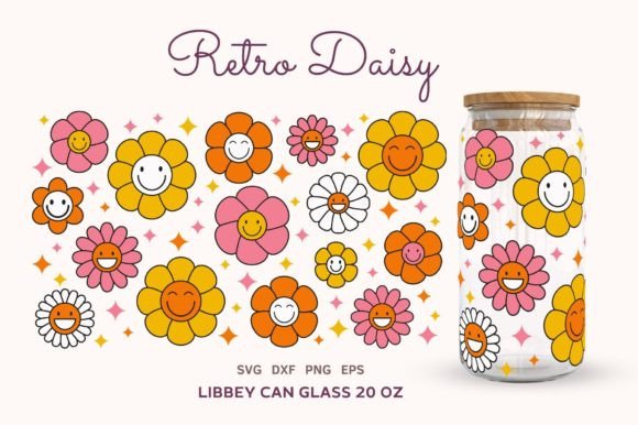 Retro Daisy Can Glass 20oz SVG Grafik Druckbare Illustrationen Von Lemon Chili
