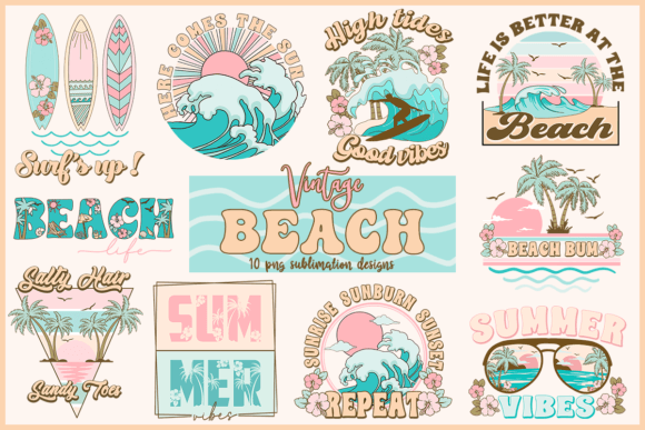 Vintage Beach Summer Sublimation Design Illustration Artisanat Par Owlsome.Vintage