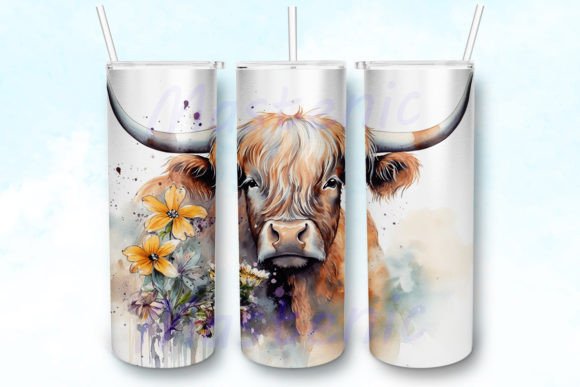 Rustic Watercolor Highland Cow Tumbler Graphic Crafts By Mastenic