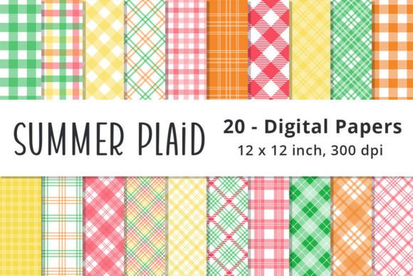 Summer Plaid Digital Paper Backgrounds Gráfico Patrones de Papel Por Lemon Paper Lab