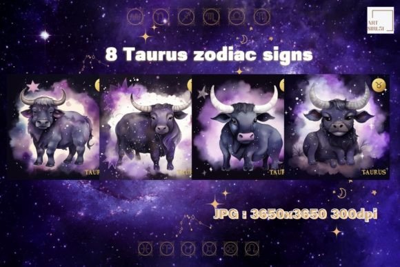 Taurus Zodiac Purple Black Background Gráfico Ilustraciones Imprimibles Por Artsiri51