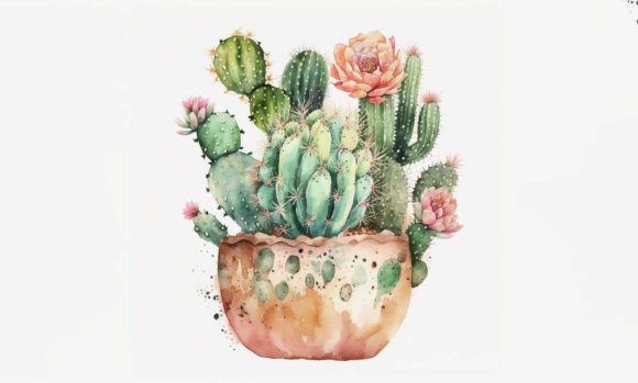 Watercolor Cactus Cute Graphic Gráfico Generados por IA Por Poster Boutique
