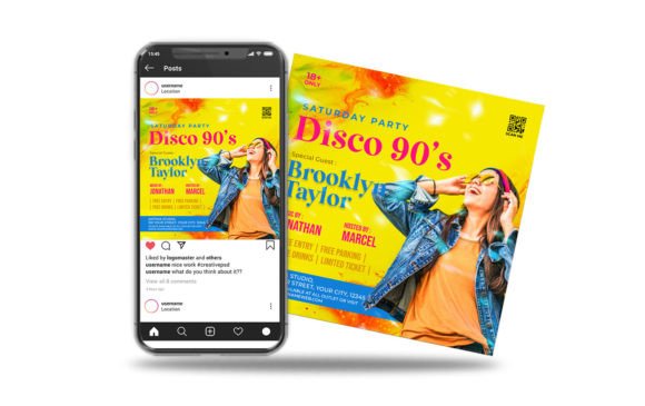 Party 90s Flyer or Social Media Graphic Graphic Templates By ant project template