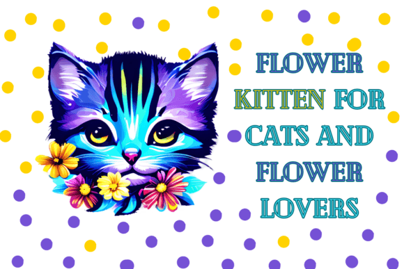 Beautiful Colorful Kitten with Flowers Gráfico PNG transparentes AI Por LuckyLeaf Design