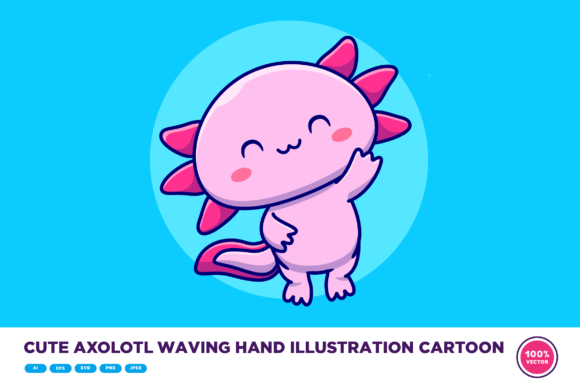 Cute Axolotl Waving Hand Illustration Gráfico Ilustraciones Imprimibles Por catalyststuff