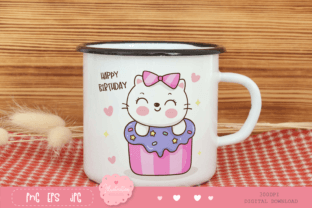 Cute Cat Birthday Party. Kawaii Kitten Gráfico Ilustraciones Imprimibles Por vividdiy8 5