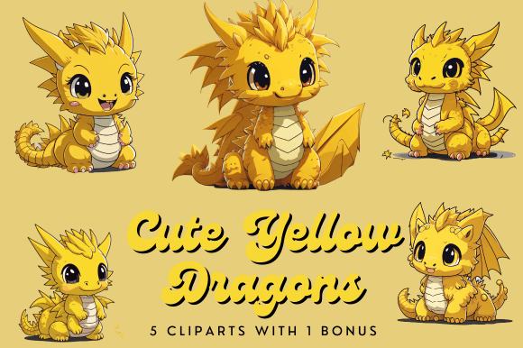 Cute Yellow Dragons Sublimation Clipart Graphic AI Transparent PNGs By theartcreator