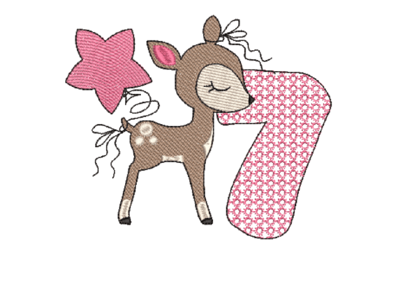 Number Seven Cute Deer Woodland Animals Embroidery Design By sketch2stitch