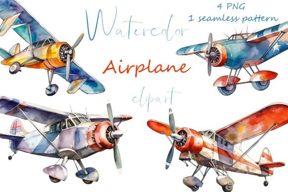 Watercolor Airplane Clpart, Baby Shower Gráfico Ilustraciones Imprimibles Por KomtsyanTatyanaArt