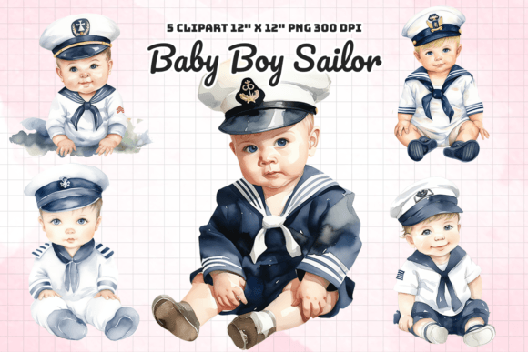 Baby Boy Sailor Watercolor Sublimation Graphic Illustrations By Gemstone