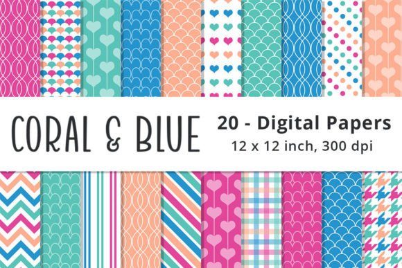 Pink, Blue, Green, and Coral Backgrounds Graphic Patterns By Lemon Paper Lab