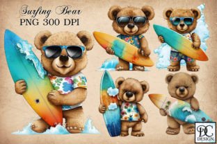 Surfing Bear Watercolor Clipart Graphic Illustrations By Little Girl 1