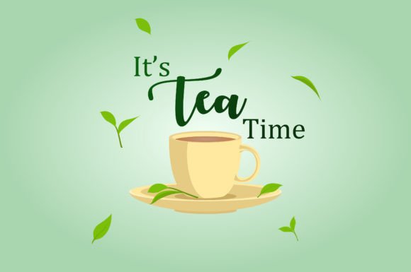 Its Tea Time with Tea Cup and Leaf Illustration Illustrations Imprimables Par K for Kreative