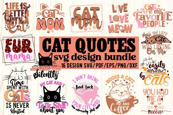 Cat Quotes SVG Design Bundle Illustration Modèles d'Impression Par BundleDesigner