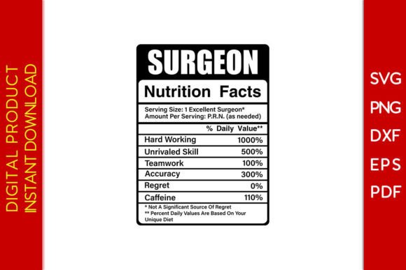 Surgeon Nutrition Facts SVG Cut File Afbeelding Crafts Door Creative Design
