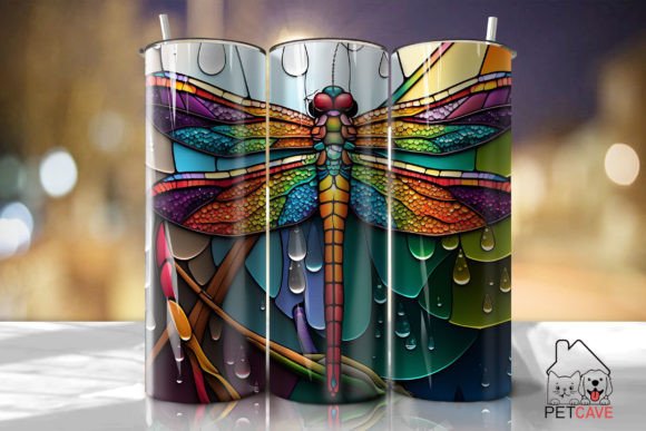 Dragonfly Stained Glass 20oz Skinny 4 Gráfico Plantillas de Impresión Por Pet Cave