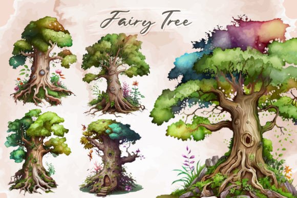 Fairy Tree Watercolor Sublimation Gráfico Ilustraciones IA Por Artista