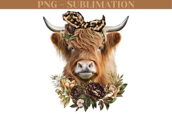 Highland Cow Png | Cow with Flowers Png Graphic AI Transparent PNGs By Tanya Kart