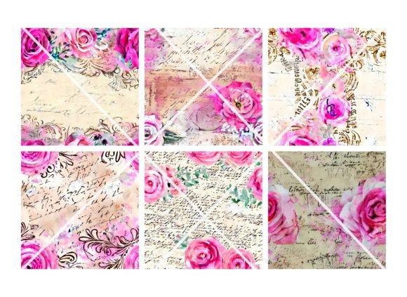 Old Letter and Rose Pattern Grafika Papierowe Wzory Przez HanneaArt