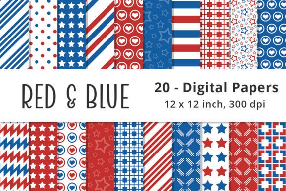 Red, White, Blue 4th of July Backgrounds Graphic Patterns By Lemon Paper Lab